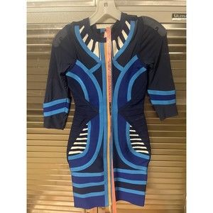 House of Celeb Boutique Mercy Tribal Bodycon Bandage Dress - Extra Small - Blue